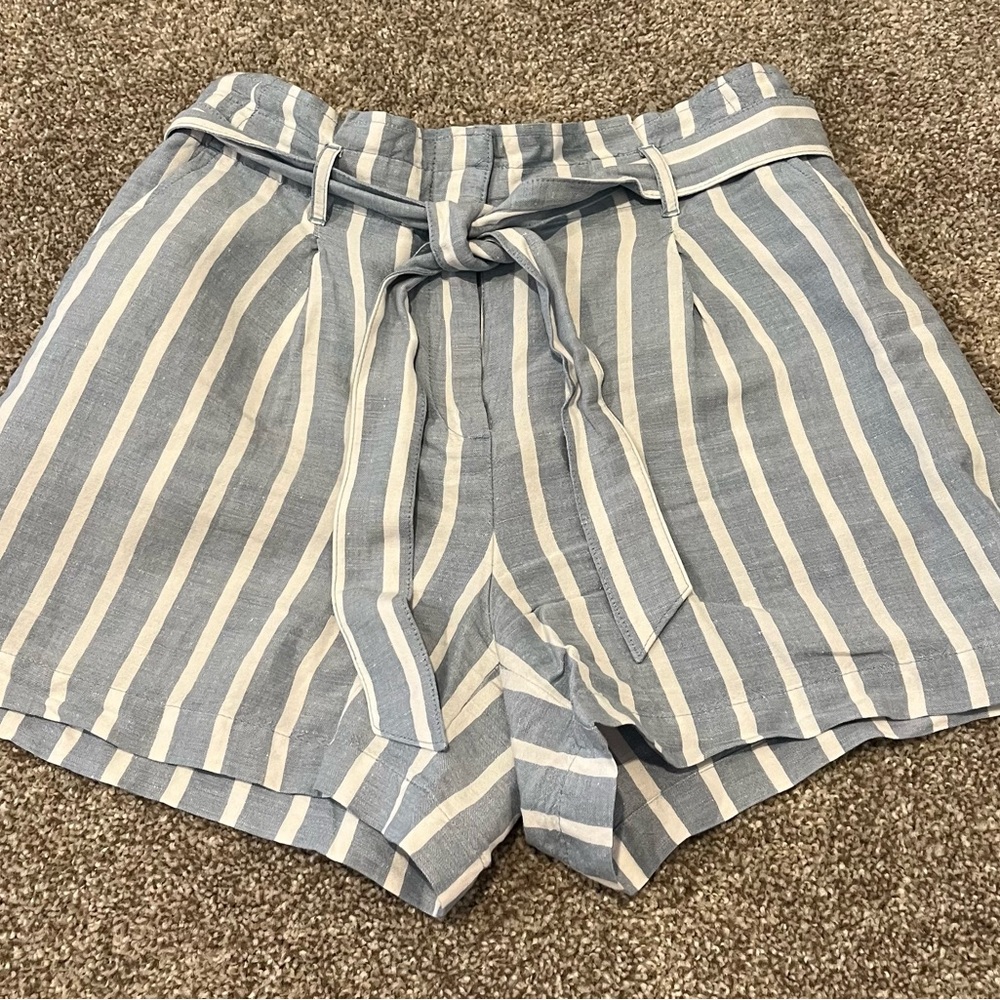 LOFT High Waist Striped Blue and White Shorts